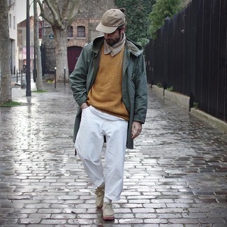 Beige Scarf Outfits For Men: 