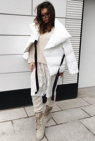 White Puffer Jacket Outfits For Women: 