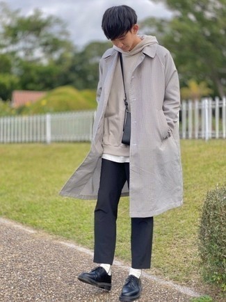 Grey Check Raincoat Outfits For Men: 