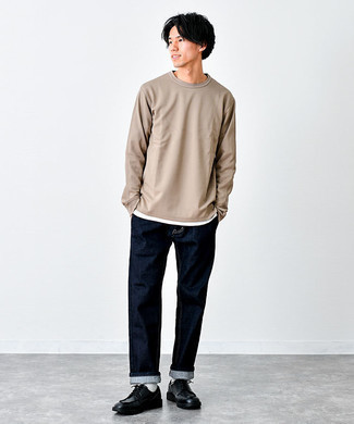 Long Sleeve T Shirt With Scoop Neck In Beige
