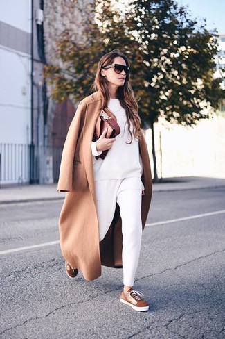Camel Coat with Tapered Pants Cold Weather Outfits For Women: 