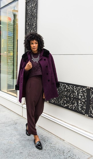 Dark Purple Turtleneck Outfits For Women: 