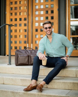 Brown Leather Duffle Bag Outfits For Men: 