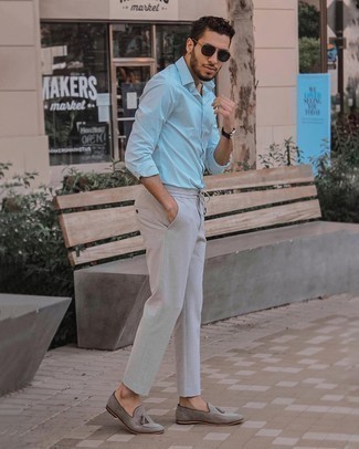 Grey Suede Tassel Loafers Outfits: 
