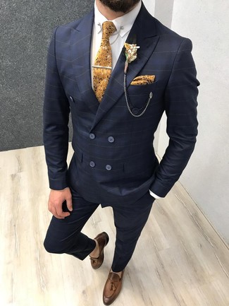 Mustard Floral Tie Outfits For Men: 