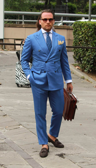 Blue Polka Dot Tie Outfits For Men: 