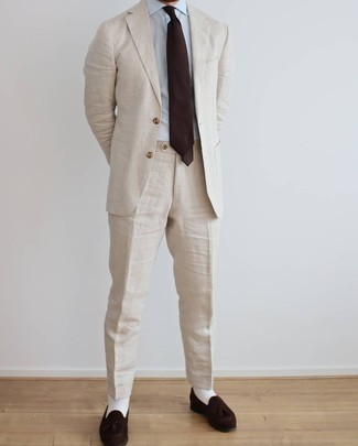Beige Linen Suit Outfits: 