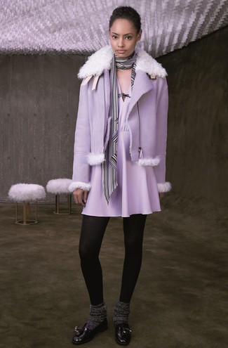 Light Violet Shearling Jacket Outfits For Women: 