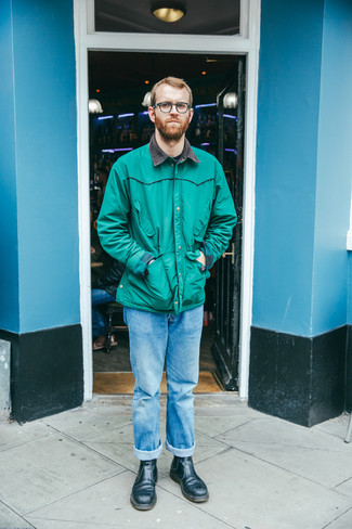 Dark Green Field Jacket Outfits: One of the best ways for a man to style out a dark green field jacket is to team it with blue jeans for a casual combination. To give this ensemble a more polished feel, why not complete this ensemble with a pair of black leather chelsea boots?