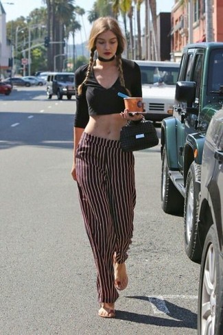 Black Vertical Striped Wide Leg Pants Outfits: 