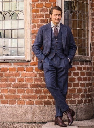 Solid Wool Three Piece Suit