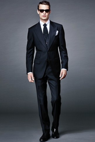 Tom Ford Windsor Base Extra Light Flannel Pinstripe Three Piece Suit Navy,  $6,630 | Neiman Marcus | Lookastic