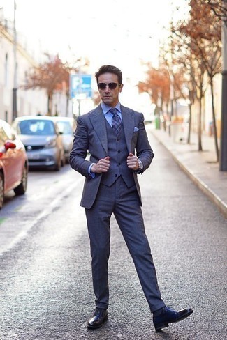 Navy Slim Fit Wool And Silk Blend Three Piece Suit