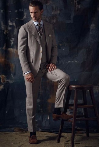 Olive Pindot Vested Classic Fit Suit