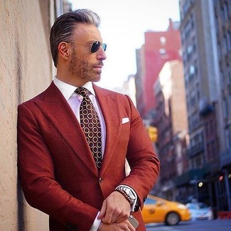 Burgundy Polka Dot Tie Outfits For Men After 50: 