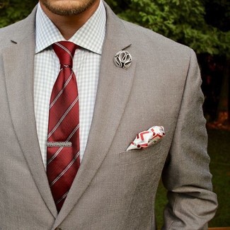 Grey Gingham Dress Shirt Outfits For Men: 