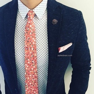 Orange Floral Tie Outfits For Men: 