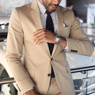 White Check Dress Shirt Outfits For Men: 