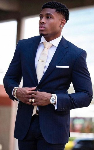 Beige Tie Outfits For Men: 