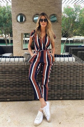 Multi colored Vertical Striped Jumpsuit Outfits: 
