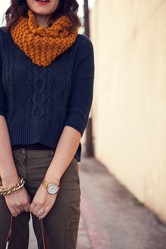 Navy Cable Sweater Outfits For Women: 