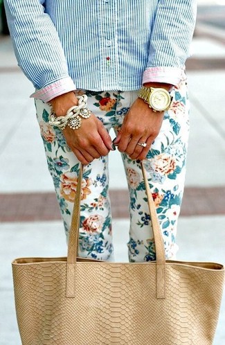 White Floral Skinny Jeans Outfits: 