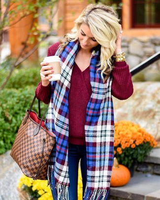 Blue Plaid Scarf Outfits For Women: 