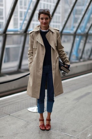 Roll Sleeve Drape Front Long Trench Coat