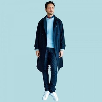 Prorsum Wool Blend Double Breasted Trenchcoat Navy