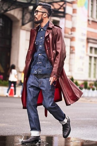 Wool Mix Trench Coat In Burgundy