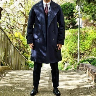Brand Hooded Trench Coat In Navy