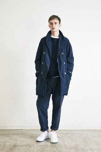 Brand Overcoat With Single Breast Styling In Navy