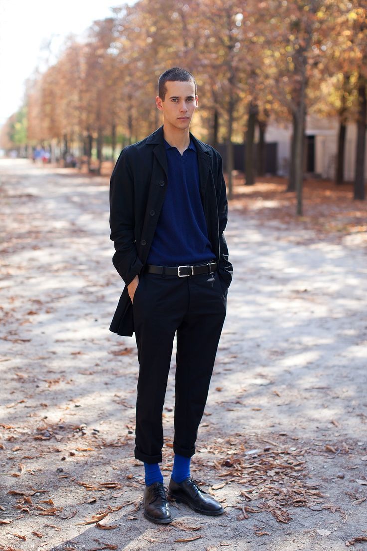 navy blue polo black pants