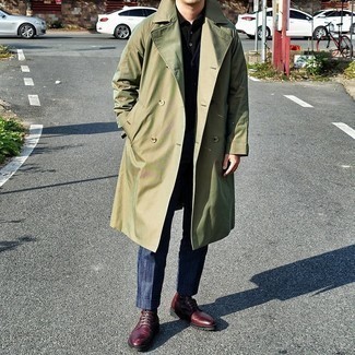 Green Cotton Twill Trench Coat