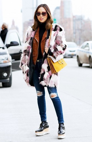 Navy Ripped Skinny Jeans Cold Weather Outfits: 
