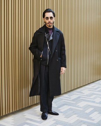 Overcoat with Biker Jacket Outfits: 