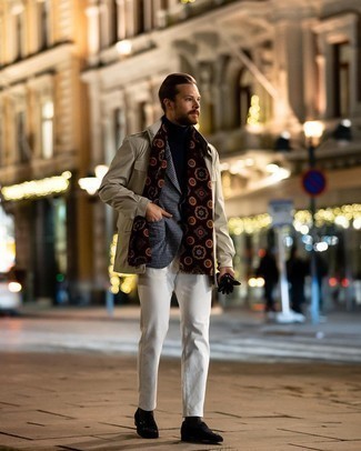 Dark Brown Print Scarf Fall Outfits For Men: 