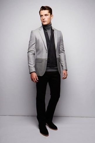 Black Gilet with Turtleneck Outfits For Men: 
