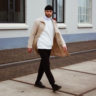 White Crew-neck Sweater with Derby Shoes Outfits: 