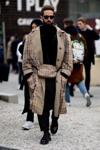 Tan Plaid Trenchcoat Outfits For Men: 