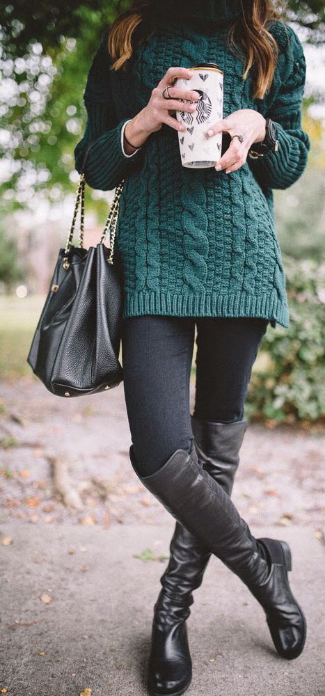 Dark green over the knee clearance boots