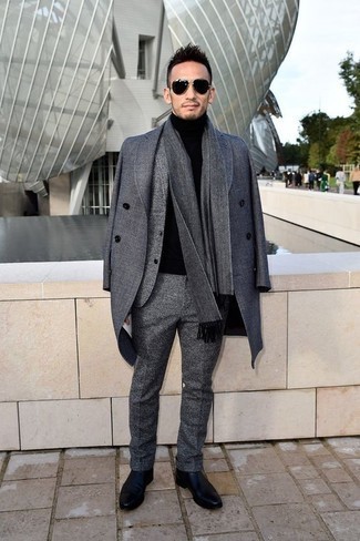 Grey Wool Suit Winter Outfits: 