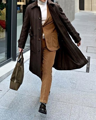 Olive Leather Tote Bag Outfits For Men: 