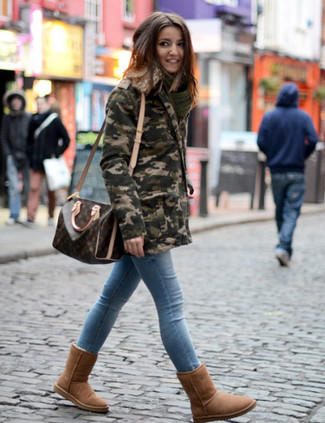 Olive Camouflage Parka Winter Outfits For Women: 