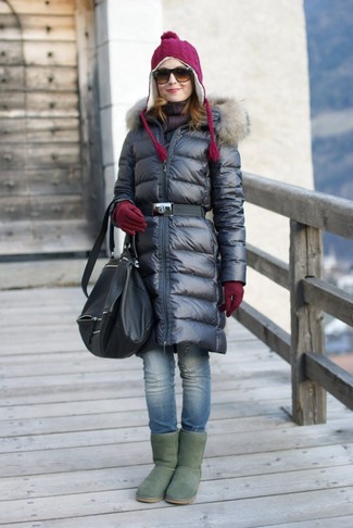 Black Puffer Coat Relaxed Outfits For Women: 