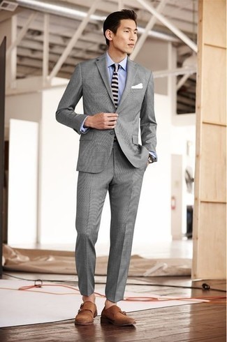 Johnstonslenon Trim Fit Wool Suit Light Grey 42r
