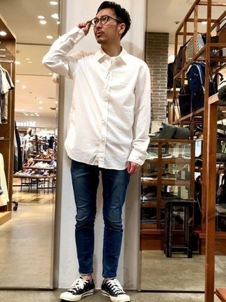 Super Skinny Shirt In White With Button Down Collar