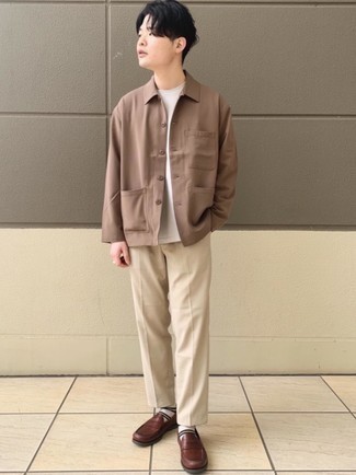 Beige Polyester Trousers