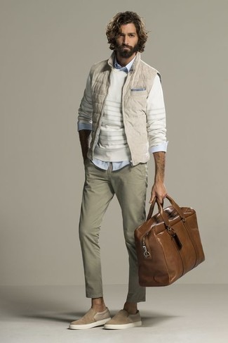 Brand Leather Carryall In Tan