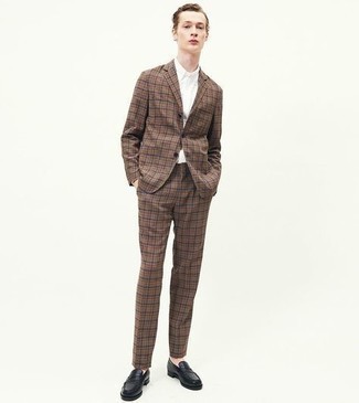 Plaid Slim Fit Two Piece Wool Blend Suit Brown
